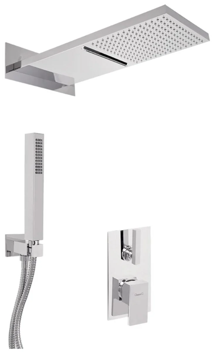 Luxus Duschgarnitur UP-Einhebel-Brausemischer Unterputz-Brauseset Kopfbrause mit Wasserfallstrahl / Regenstrahl Silber - Luxus Badezimmer Duschset