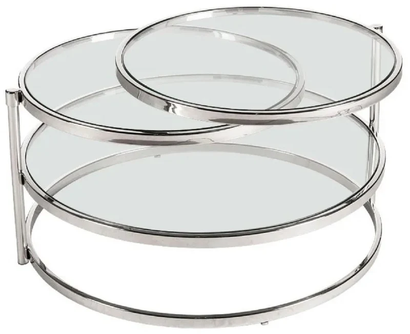 Casa Padrino Luxus Couchtisch Silber 84 x 80 x H. 45 cm - Metall Wohnzimmertisch mit Glasplatten - Wohnzimmer Möbel - Luxus Möbel