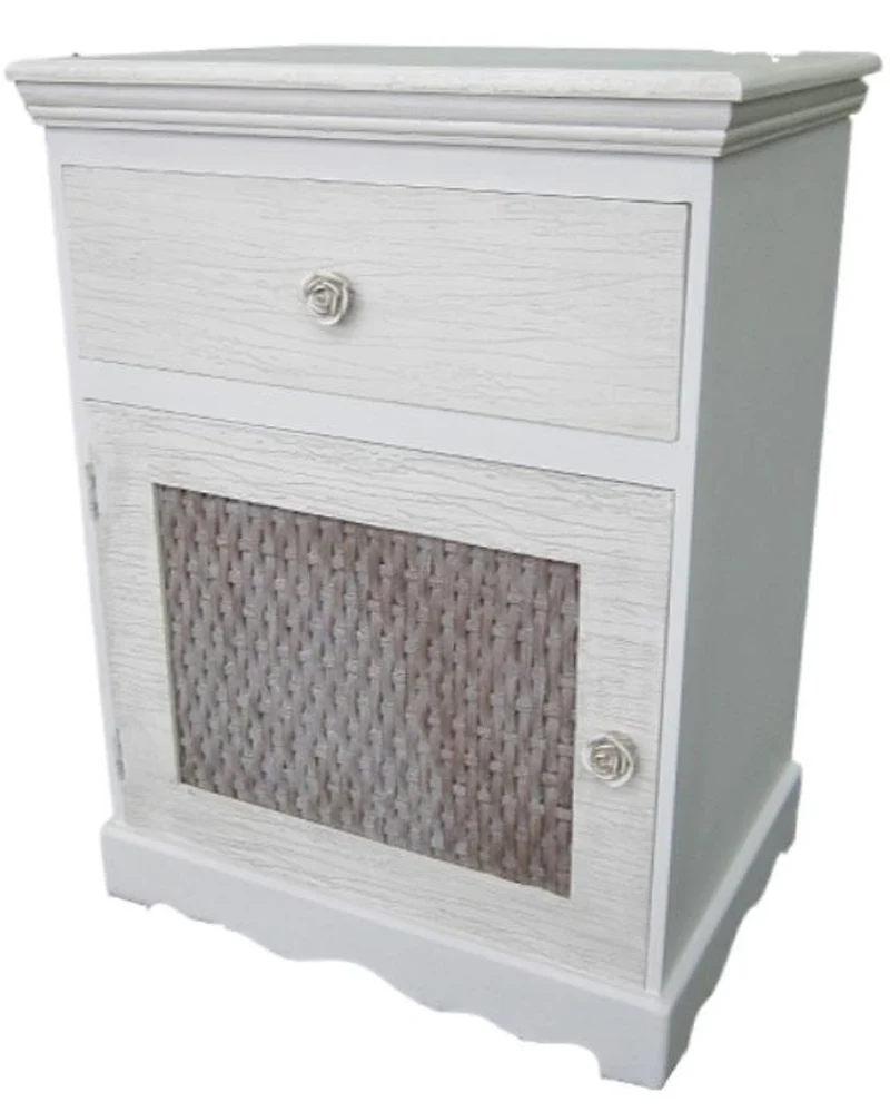 Casa Padrino Landhausstil Kommode mit Tür und Schublade in Hellgrau und Braun - 45 x 33 x H. 61 cm