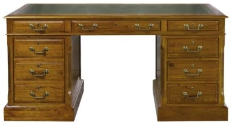 Casa Padrino Luxus Schreibtisch mit Tür und 6 Schubladen Braun / Grün 160 x 80 x H. 79 cm - Büromöbel