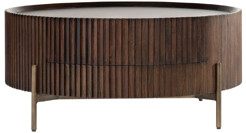 Casa Padrino Luxus Couchtisch Dunkelbraun Ø 90 x H. 40 cm - Runder Wohnzimmertisch mit Schublade - Wohnzimmer Möbel - Massivholz Möbel - Luxus Möbel - Luxus Einrichtung
