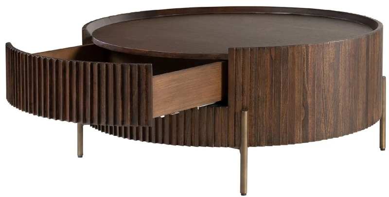 Casa Padrino Luxus Couchtisch Dunkelbraun Ø 90 x H. 40 cm - Runder Wohnzimmertisch mit Schublade - Wohnzimmer Möbel - Massivholz Möbel - Luxus Möbel - Luxus Einrichtung