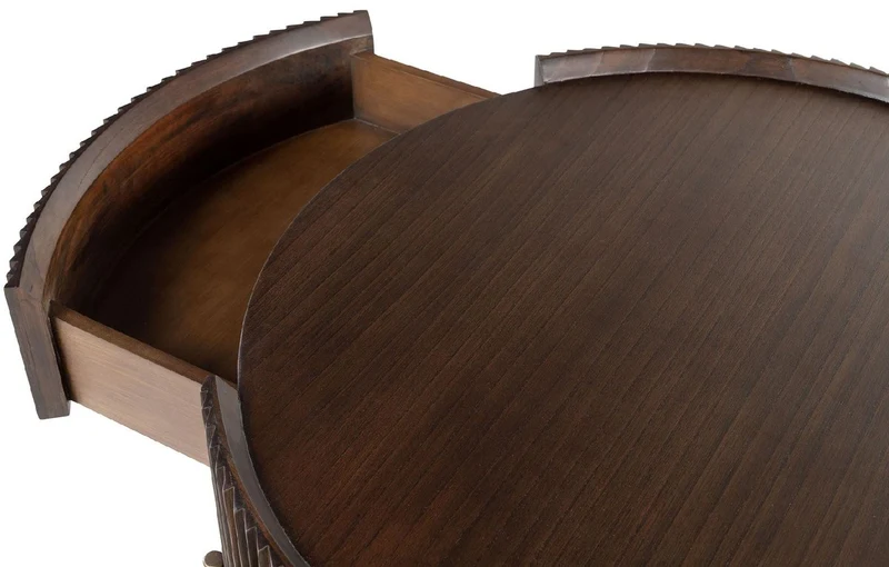Casa Padrino Luxus Couchtisch Dunkelbraun Ø 90 x H. 40 cm - Runder Wohnzimmertisch mit Schublade - Wohnzimmer Möbel - Massivholz Möbel - Luxus Möbel - Luxus Einrichtung