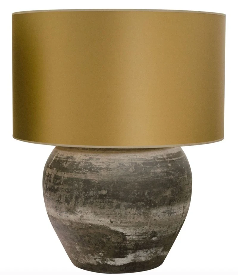 Casa Padrino Luxus Terracotta Tischleuchte Grau / Gold Ø 60 x H. 72 cm - Luxus Möbel