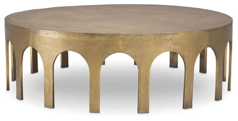 Casa Padrino Luxus Couchtisch Vintage Messing Ø 97,5 x H. 30 cm - Runder Aluminium Wohnzimmertisch - Aluminium Möbel - Wohnzimmer Möbel - Luxus Möbel - Luxus Wohnzimmer Einrichtung