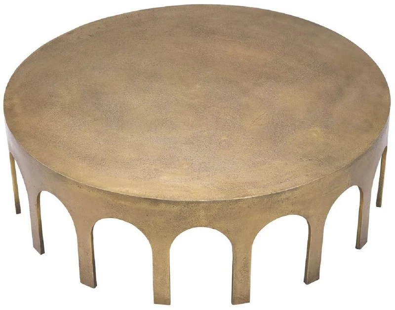 Casa Padrino Luxus Couchtisch Vintage Messing Ø 97,5 x H. 30 cm - Runder Aluminium Wohnzimmertisch - Aluminium Möbel - Wohnzimmer Möbel - Luxus Möbel - Luxus Wohnzimmer Einrichtung