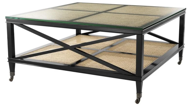 Casa Padrino Luxus Couchtisch Schwarz / Naturfarben 100 x 100 x H. 46 cm - Limited Edition