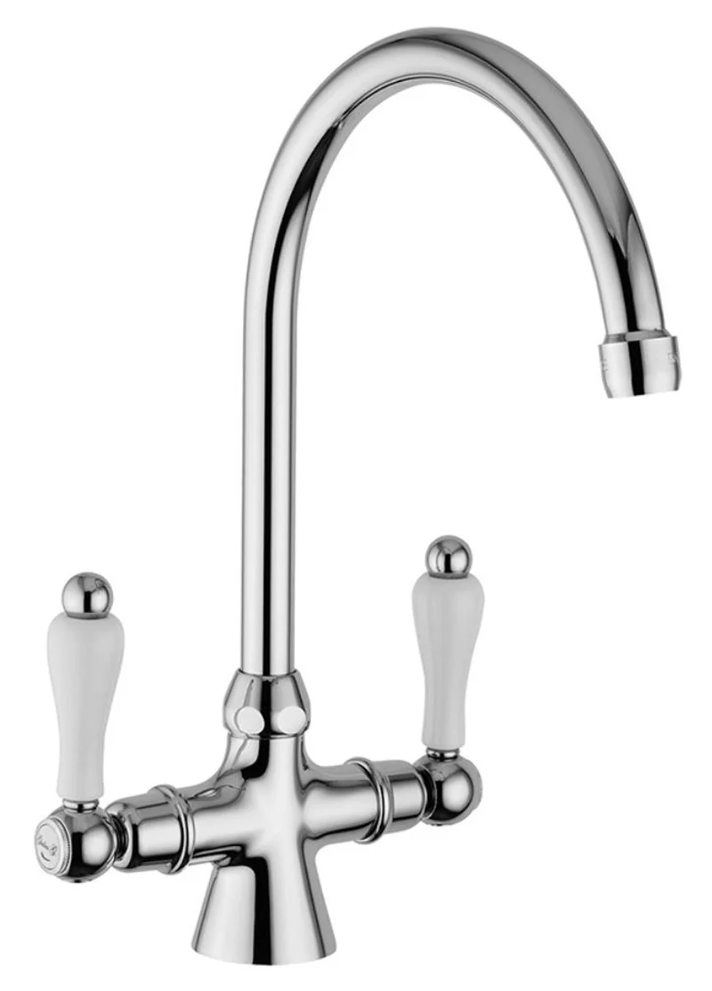 Casa Padrino Jugendstil Spültischarmatur Retro Zweihebelmischer Silber / Weiß H. 30,5 cm