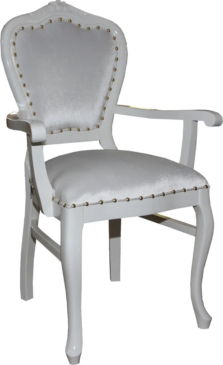 Casa Padrino Barock Luxus Damen Stuhl mit Armlehnen Weiss / Weiss - Damen Schminktisch Stuhl - Limited Edition