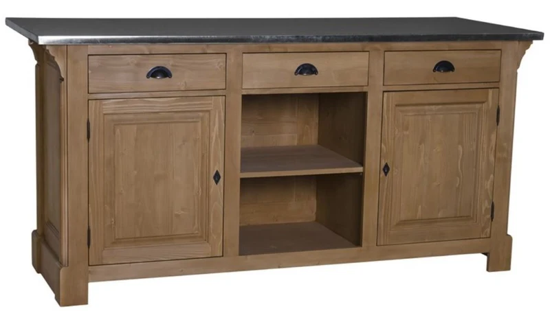 Casa Padrino Landhausstil Theke Braun / Silber 191 x 68 x H. 95 cm - Massivholz Thekentisch mit verzinkter Tischplatte