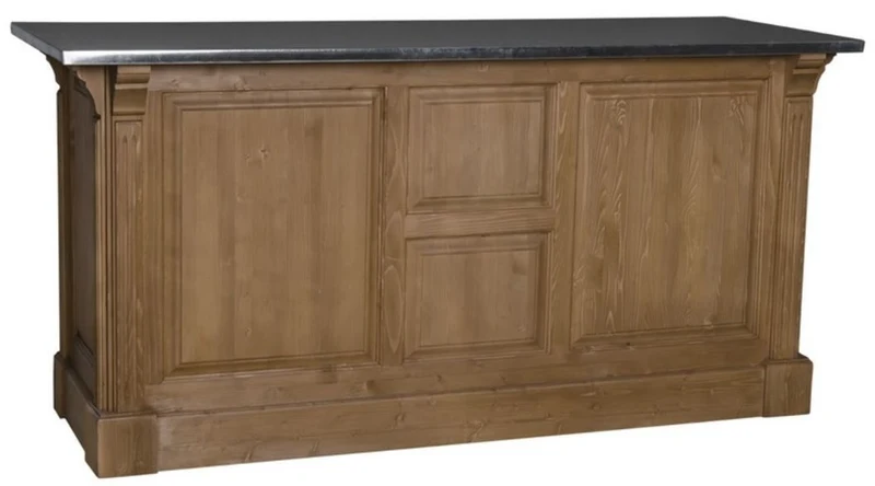 Casa Padrino Landhausstil Theke Braun / Silber 191 x 68 x H. 95 cm - Massivholz Thekentisch mit verzinkter Tischplatte