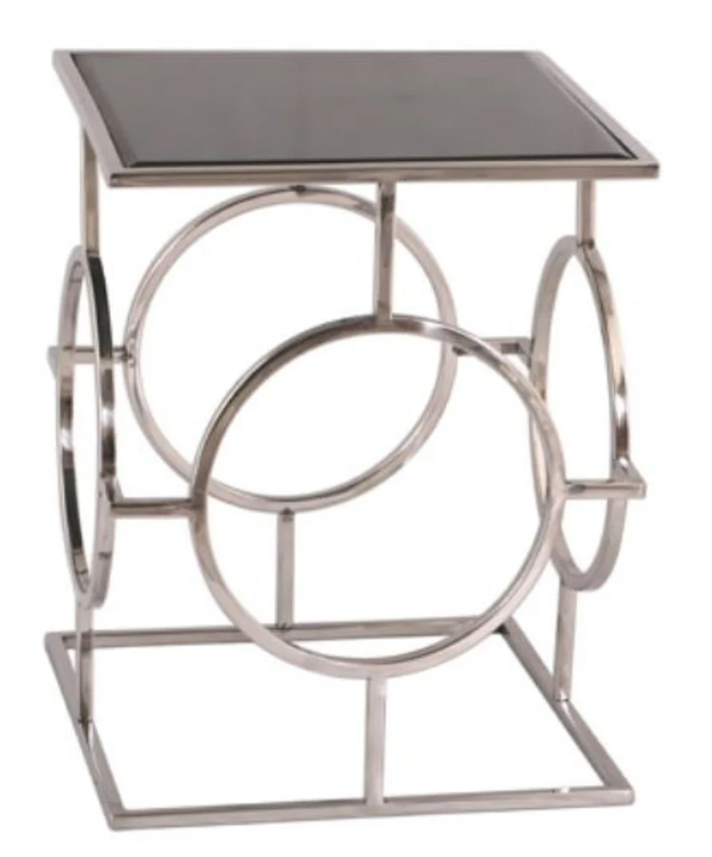 Casa Padrino Luxus Wohnzimmer Beistelltisch Silber / Schwarz 40 x 40 x H. 50 cm - Designer Wohnzimmermöbel