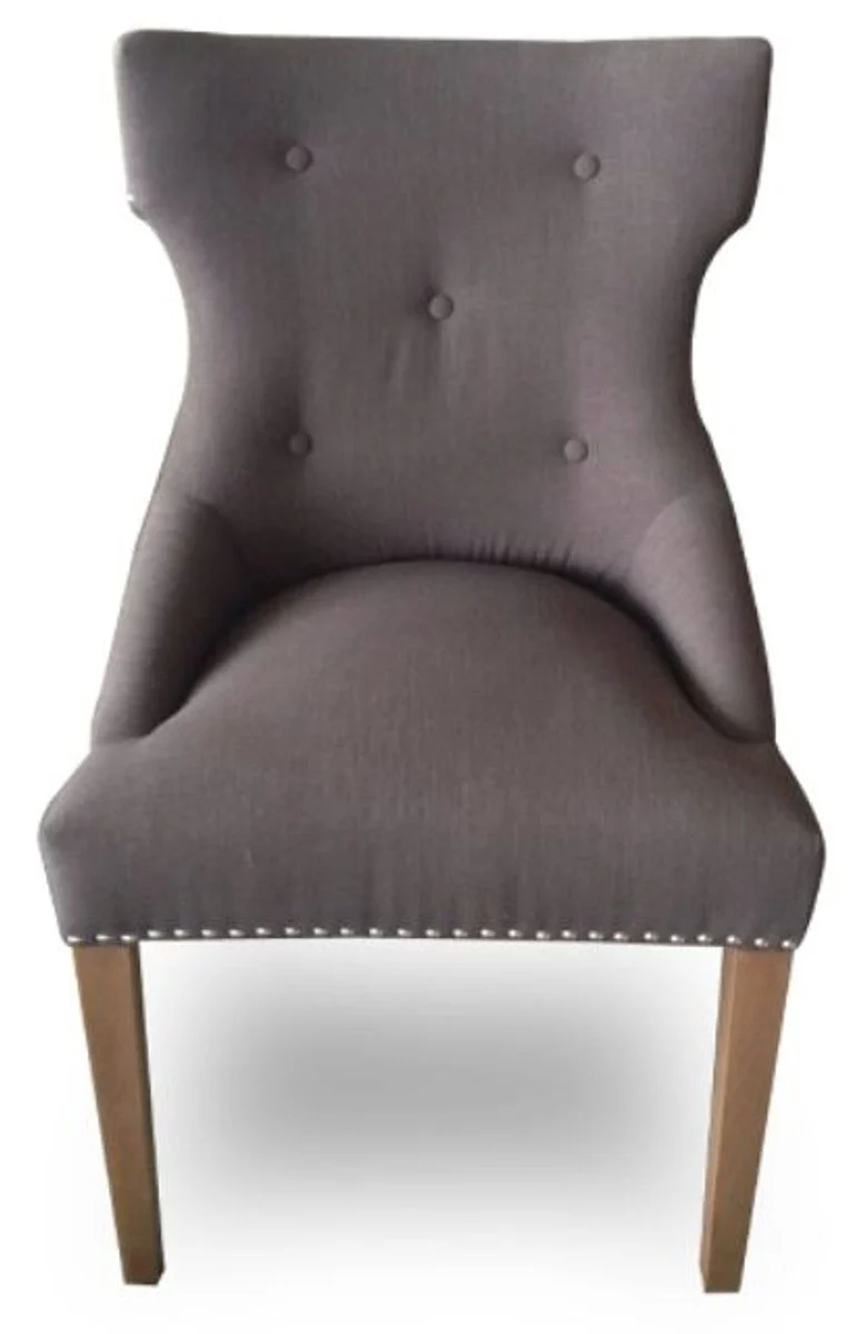 Casa Padrino Luxus Esszimmerstuhl mit Ringgriff Dunkelgrau und braune Beine 59 x 65 x H. 98 cm