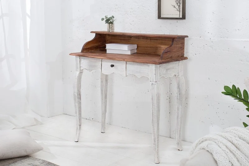 Casa Padrino Landhausstil Schreibtisch Antik Weiß / Natur 80 x 40 x H. 92 cm - Schreibtisch im Shabby Chic Look