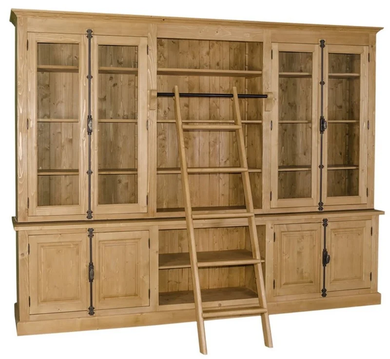 Casa Padrino Landhausstil Bücherschrank mit Leiter Naturfarben 300 x 50 x H. 230 cm - Landhausstil Möbel