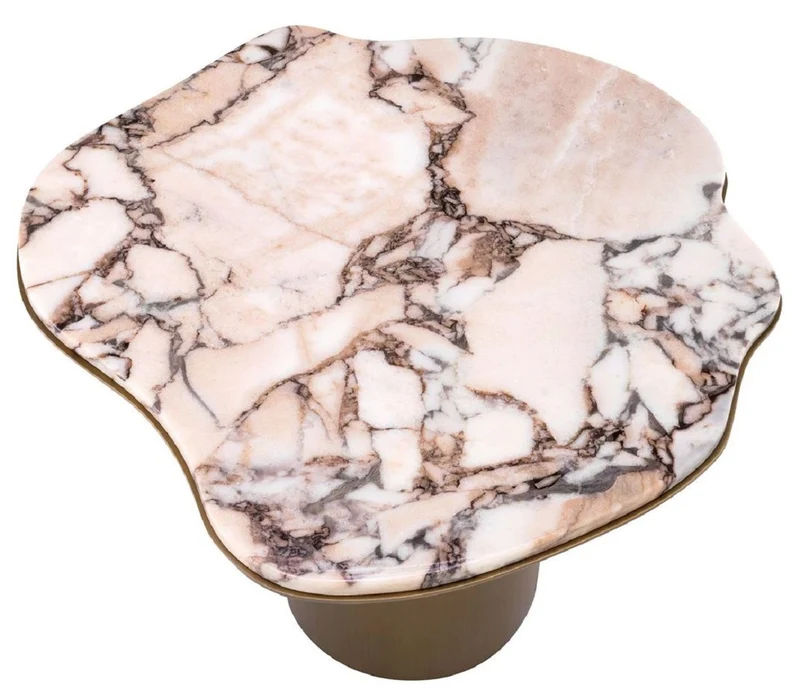 Casa Padrino Luxus Beistelltisch Mehrfarbig / Messing 58,5 x 60,5 x H. 51 cm - Edelstahl Tisch mit Marmorplatte - Wohnzimmer Möbel - Luxus Möbel - Wohnzimmer Einrichtung - Luxus Qualität