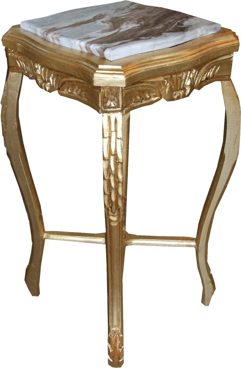 Casa Padrino Barock Beistelltisch Eckig Gold mit Marmorplatte 40 x 40 x H 72.5 cm Antik Stil - Telefon Blumen Tisch