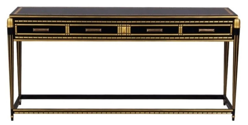 Casa Padrino Luxus Wohnzimmer Konsolentisch Schwarz / Gold 171 x 46 x H. 80 cm - Luxus Konsole mit 4 Schubladen