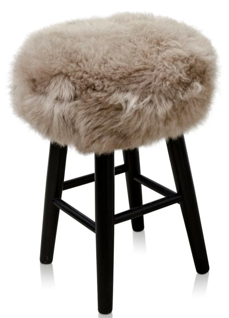 Casa Padrino Luxus Sitzhocker Cappucino / Schwarz Ø 40 x H. 57 cm - Hocker mit echtem Schafsfell