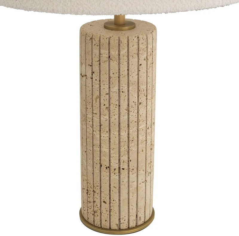Casa Padrino Luxus Tischleuchte Beige / Antik Messing / Creme Ø 40 x H. 64 cm - Travertin Schreibtischleuchte mit rundem Lampenschirm - Luxus Tischleuchten - Luxus Leuchten - Luxus Möbel