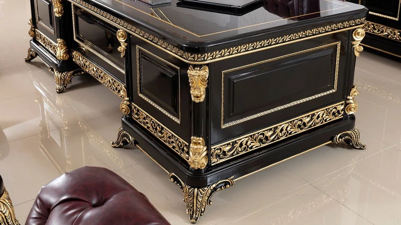 Casa Padrino Luxus Barock Schreibtisch Schwarz / Gold - Prunkvoller Massivholz Bürotisch - Barock Büromöbel - Edel & Prunkvoll