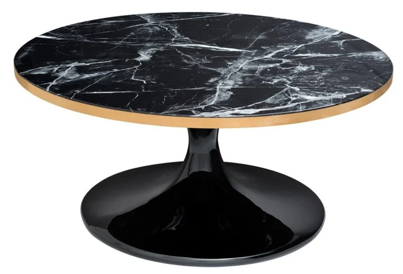 Casa Padrino Luxus Couchtisch in Schwarz und Messingfarben - Ø 90 x H. 41 cm - Runder Wohnzimmertisch im modernen Stil