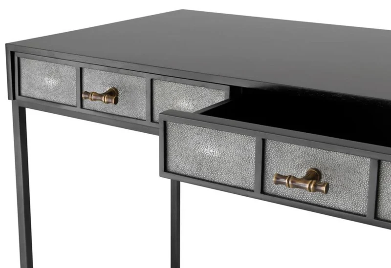 Casa Padrino Luxus Schreibtisch mit 3 Schubladen Schwarz / Grau 150 x 60 x H. 75 cm - Luxus Büromöbel