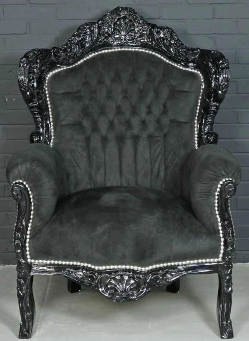 Casa Padrino Barock Sessel King im Barockstil - Schwarz Samt & Massivholz - 85 x 85 x H. 120 cm