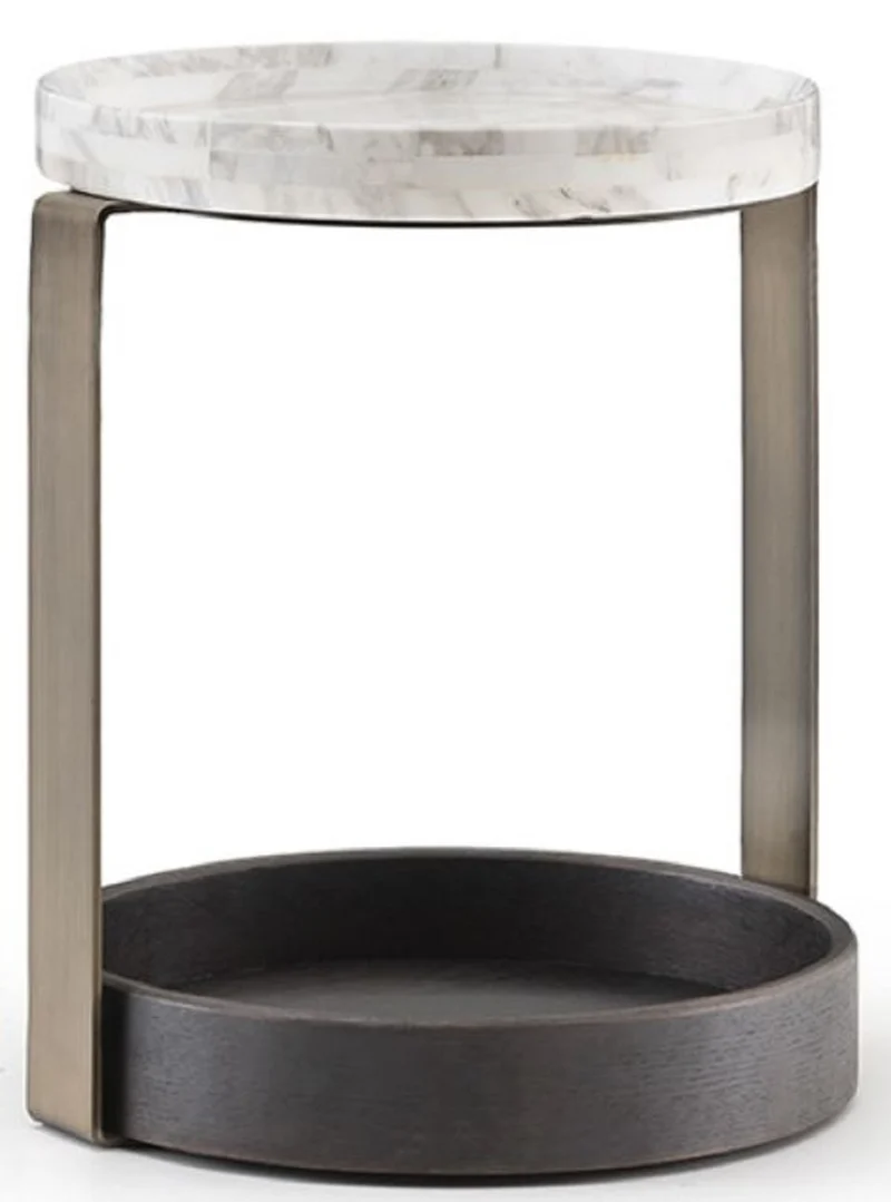 Casa Padrino Luxus Beistelltisch Weiß / Messingfarben / Anthrazitgrau 40 x 35 x H. 48 cm - Moderne Wohnzimmer Möbel - Luxus Kollektion