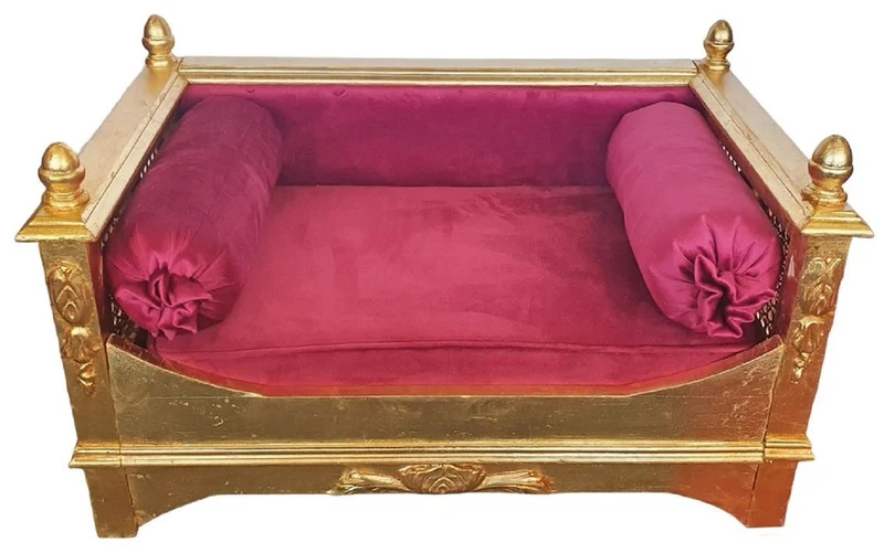 Casa Padrino Barock Hundebett Bordeauxrot / Gold - Prunkvolles Antik Stil Hundebett - Handgefertigte Hunde Möbel im Barockstil - Antik Stil Tiermöbel - Barock Tiermöbel