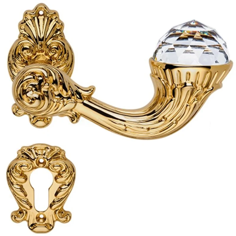 Casa Padrino Luxus Jugendstil Türgriff / Türklinken Set mit Swarovski Kristallglas Gold 14,8 x H. 8,2 cm - Luxus Qualität Made in Italy