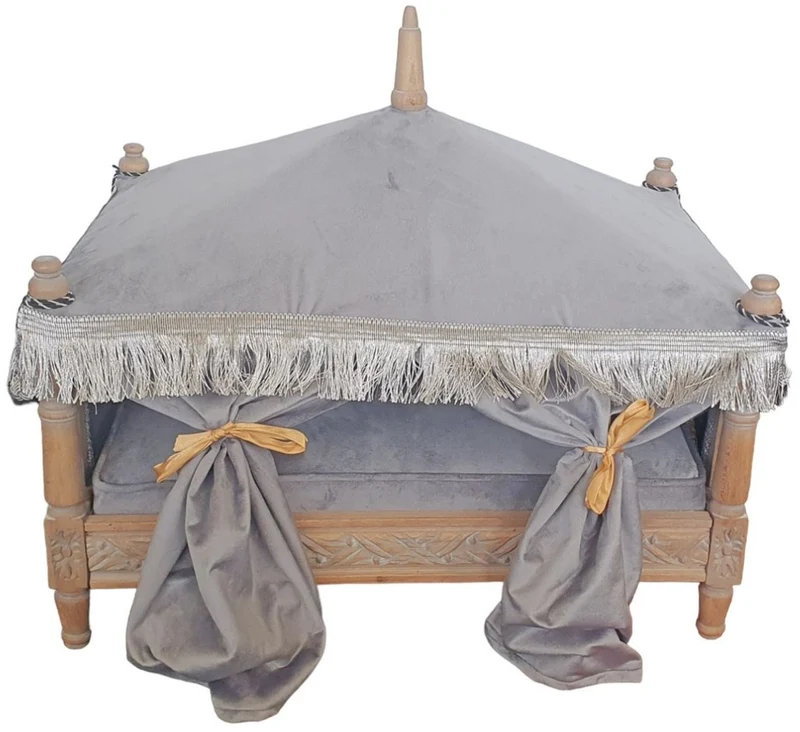 Casa Padrino Barock Hundebett Grau / Braun - Handgefertigtes Antik Stil Hundebett - Prunkvolle Hunde Möbel im Barockstil - Antik Stil Tiermöbel - Barock Tiermöbel