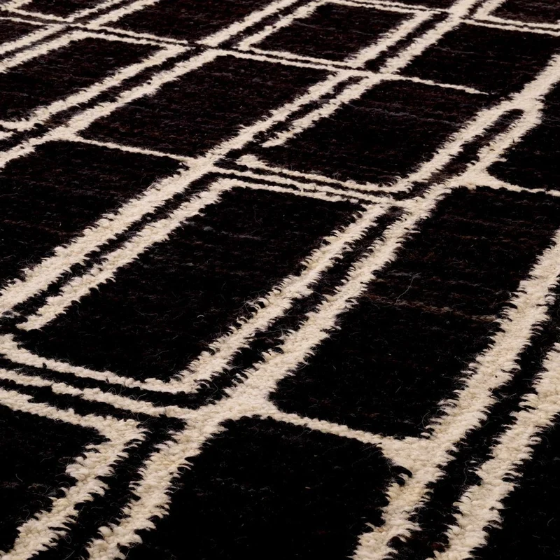 Casa Padrino Luxus Woll Teppich Schwarz / Elfenbein 200 x 300 cm - Handgewebter Wohnzimmer Teppich - Wohnzimmer Deko Accessoires - Luxus Möbel - Luxus Interior