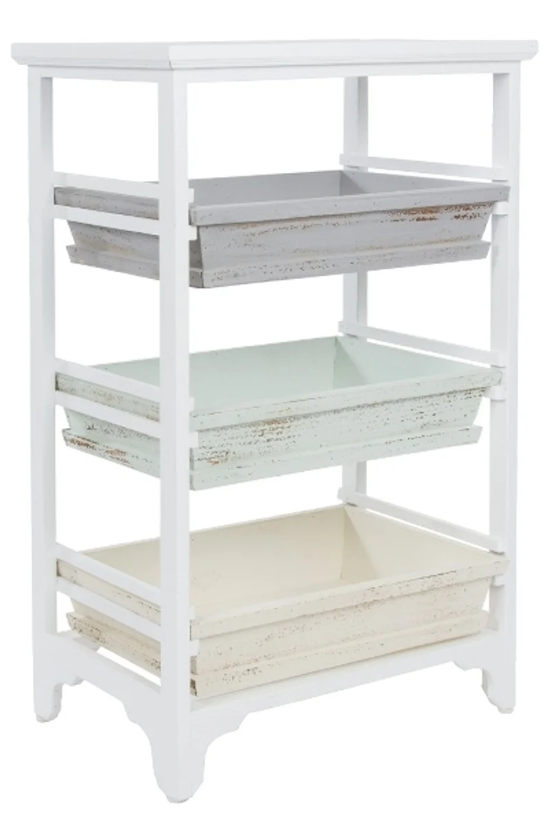 Casa Padrino Landhausstil Regalschrank Weiß / Mehrfarbig 54 x 32 x H. 86 cm - Handgefertigter Shabby Chic Regalschrank mit 3 Fächern