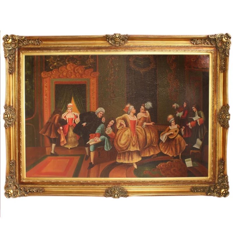 Riesiges Handgemaltes Barock Öl Gemälde Unterhaltungsabend Mod.2 Gold Prunk Rahmen 225 x 165 x 10 cm - Massives Material