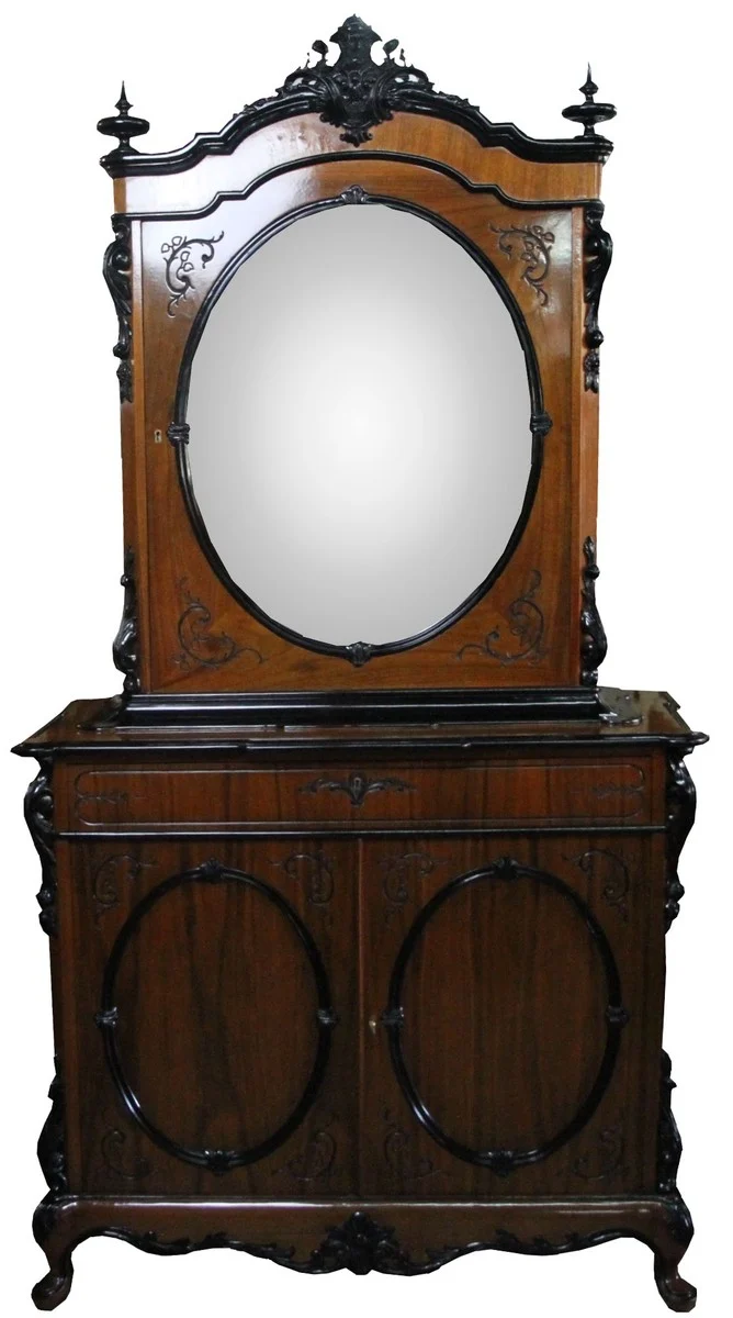 Casa Padrino Barock Luxus Vitrinenschrank aus Walnuss mit Innenbeleuchtung Braun H 210 cm, B 110 cm - Vitrinenschrank - Wohnzimmerschrank - Limited Edition - Unikat