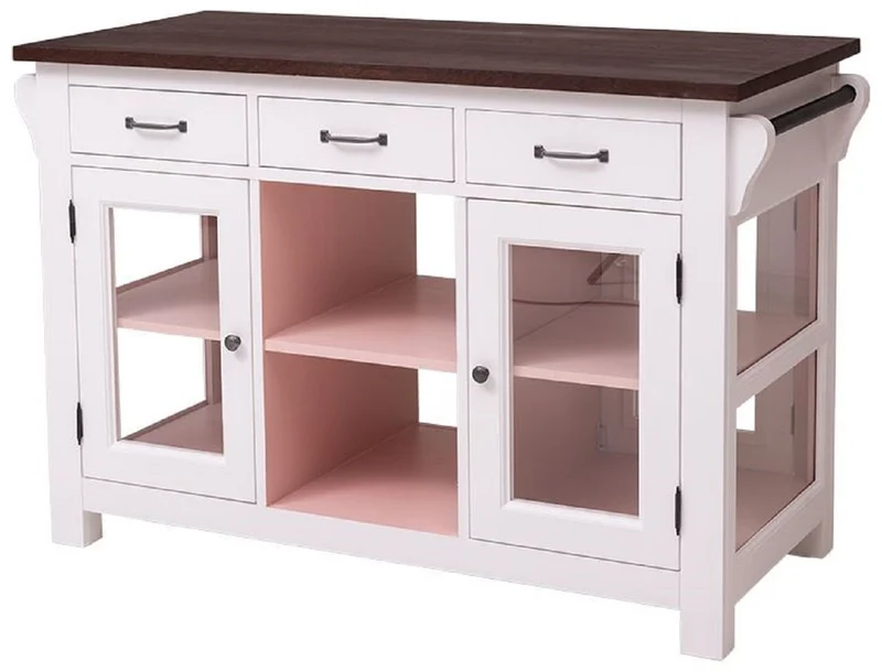 Casa Padrino Landhausstil Kücheninsel Hellgrau / Rosa / Dunkelbraun 135 x 65 x H. 90 cm - Massivholz Esszimmerschrank - Landhausstil Massivholz Küchen Möbel - Esszimmer Möbel im Landhausstil