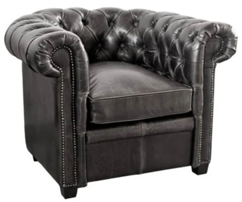 Casa Padrino Luxus Echtleder Sessel Vintage Schwarz 95 x 88 x H. 73 cm - Chesterfield Möbel