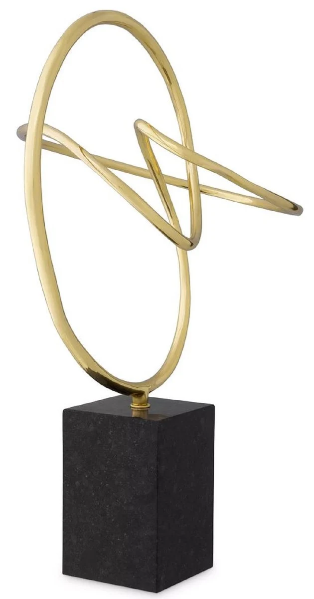 Casa Padrino Luxus Designer Schreibtisch Deko Objekt Messing / Schwarz 85 x 50 x H. 95 cm - Messing Deko Objekt mit Granitsockel - Wohnzimmer Deko - Deko Accessoires - Luxus Deko - Designer Deko