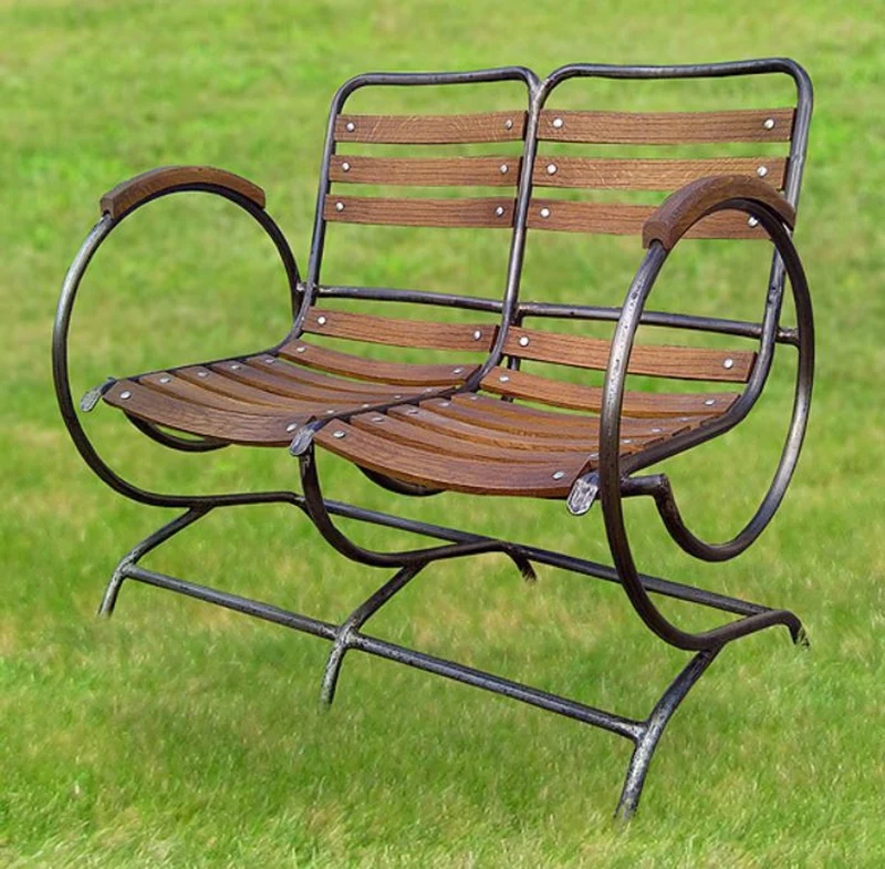 Casa Padrino Nostalgie Gartenbank Braun 100 x 70 cm - Jugendstil Sitzbank mit Armlehnen