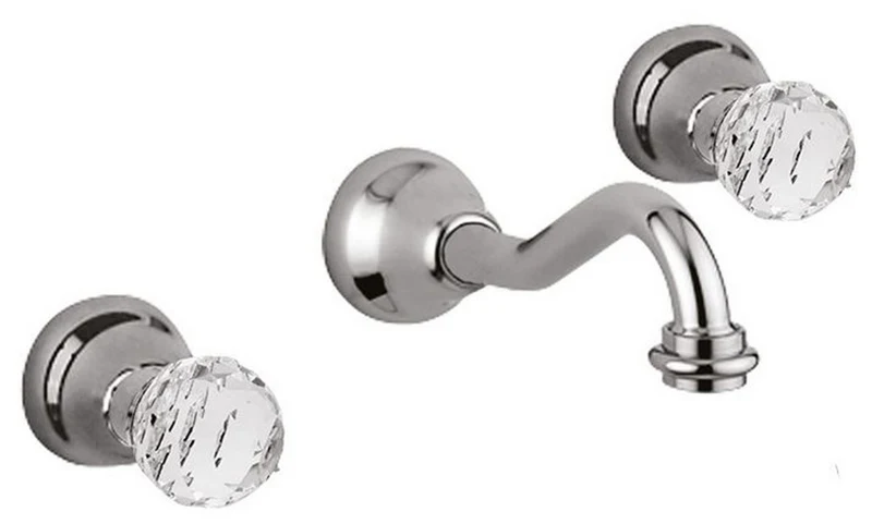 Casa Padrino Luxus Waschtisch 3-Loch-Wandarmatur mit Swarovski Kristallglas Silber - Auslauf 200/230 mm