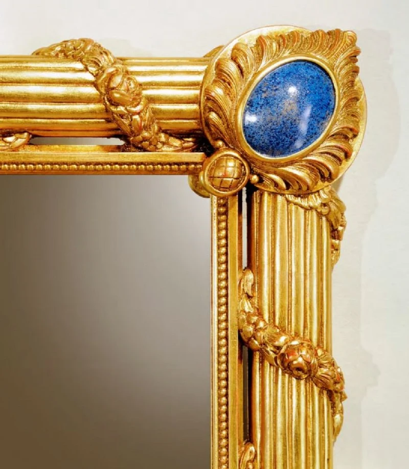 Casa Padrino Luxus Barock Spiegel Gold / Blau - Prunkvoller Massivholz Wandspiegel im Barockstil - Barock Möbel - Luxus Qualität - Made in Italy