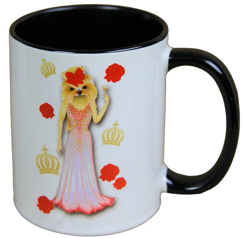 Casa Padrino Luxus Tasse Hund mit Abendkleid von Harald Glööckler Pompöös - 9,5cm x 8,5cm - 320ml