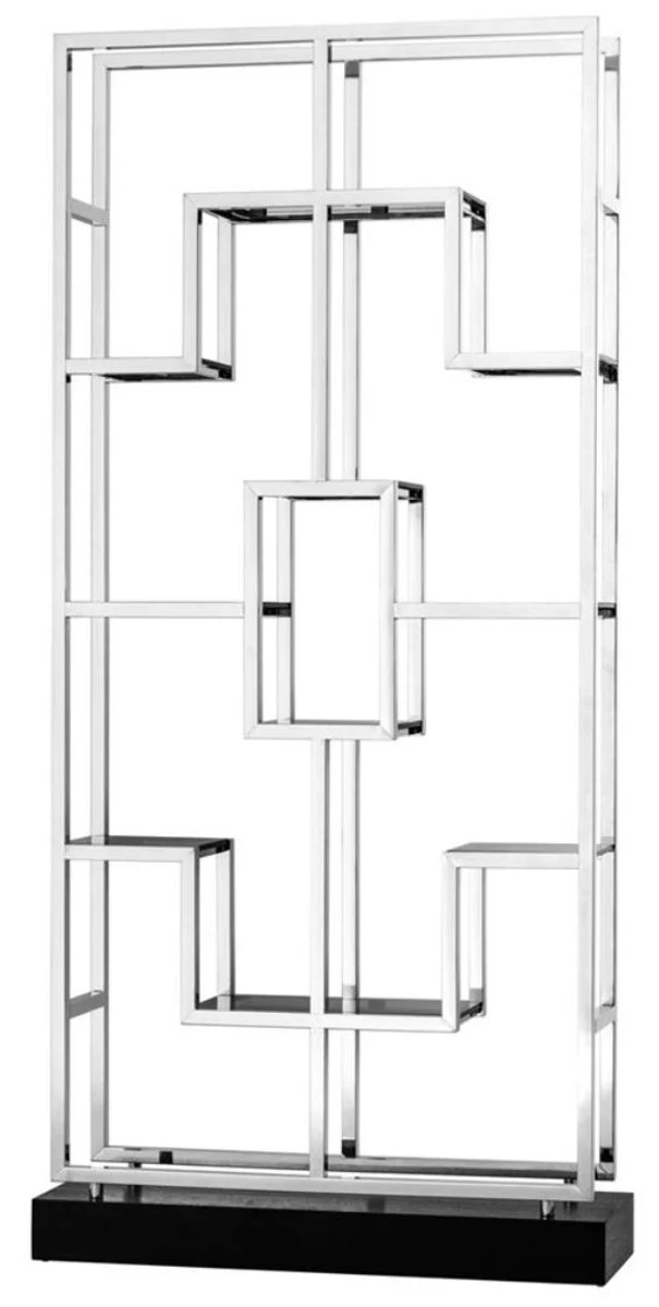 Casa Padrino Luxus Wohnzimmer Regalschrank Silber / Schwarz - 108 x 29 x H. 240 cm