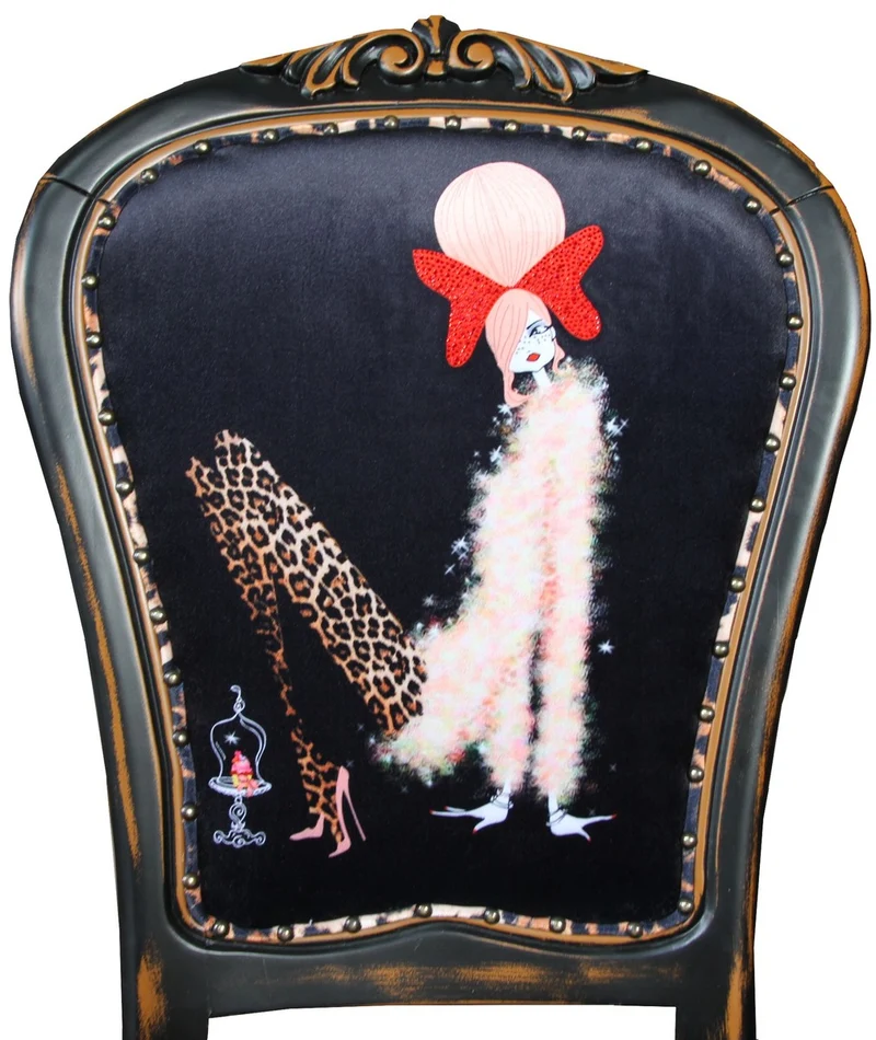 Casa Padrino Barock Luxus Esszimmer Stuhl Leopard / Schwarz / Braun Dame mit High Heels - Designer Möbel - Barockmöbel
