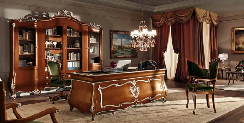 Casa Padrino Luxus Barock Schreibtisch Braun / Silber - Edler Massivholz Bürotisch - Barock Büro Möbel - Luxus Qualität - Made in Italy