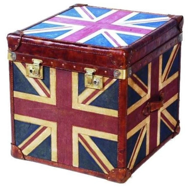 Casa Padrino Luxus Truhe im Union Jack Design, Mehrfarbig, 60 x 60 x H. 60 cm - Handgefertigte Echtleder Truhe
