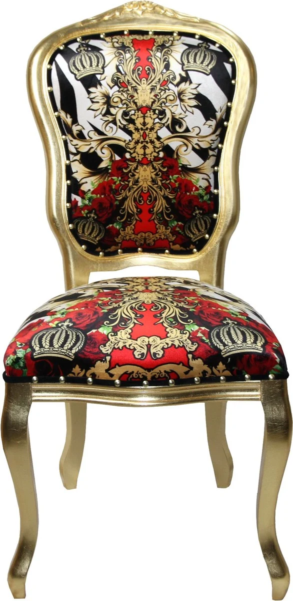 Casa Padrino Luxus Barock Esszimmer Stuhl Pompöös von Harald Glööckler Schwarz / Weiß / Rot / Gold 50 x 60 x 104 cm