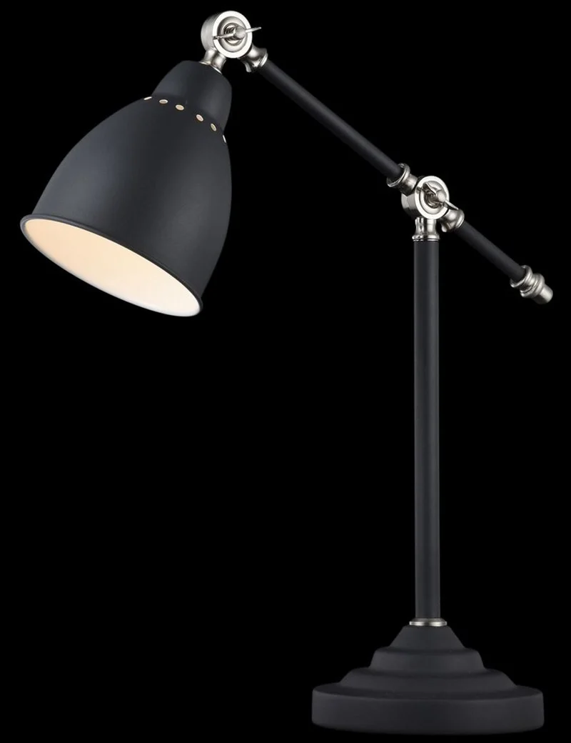 Casa Padrino Schreibtischleuchte im Industrial Stil Schwarz / Silber 17,5 x 47 x H. 52 cm - Tischleuchte mit Schwenkbügel