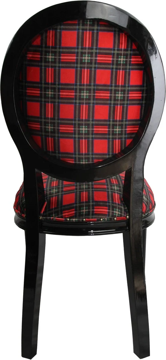 Casa Padrino Barock Luxus Esszimmer Stuhl ohne Armlehnen Schottland Karo / Schwarz Woman - Designer Stuhl - Limited Edition